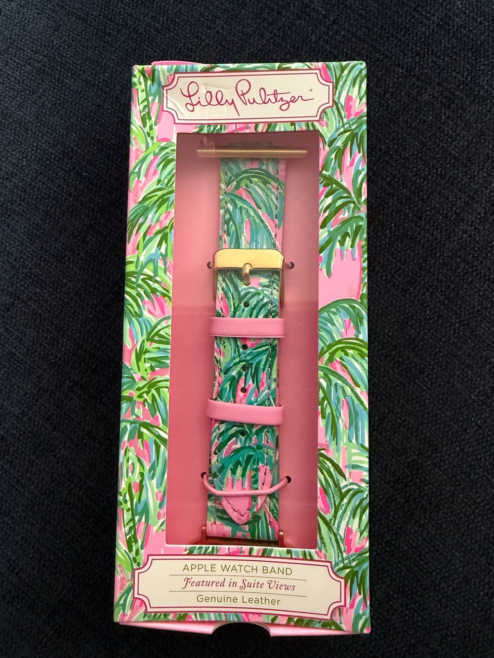 NWT Lilly Pulitzer Pink & Green Leather Apple Watch Band in Suite Views